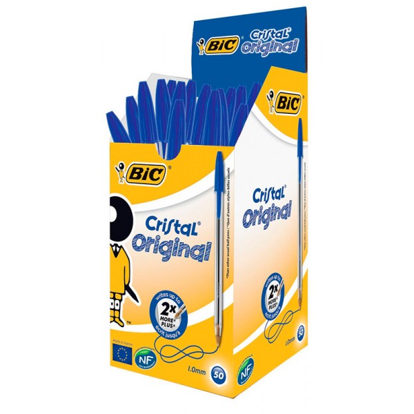 BIC στυλό διαρκείας Cristal με μύτη 1mm, μπλε 50τμχ