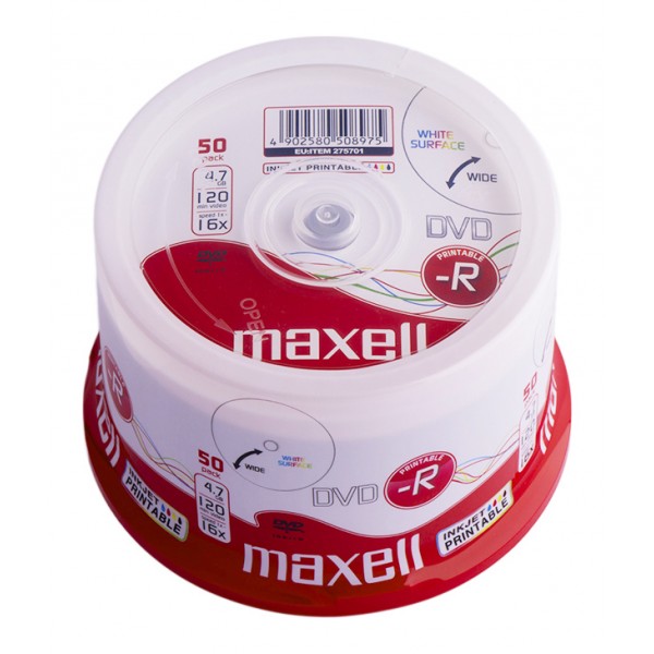 MAXELL DVD-R 275701, 4.7GB, 120min, 16x speed, printable, Cake 50τμχ