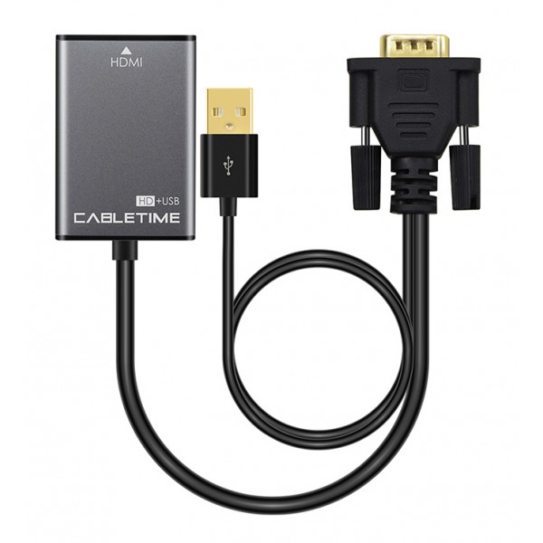 CABLETIME αντάπτορας HDMI σε VGA CT-VGAH με USB, 1080p, 0.15m, μαύρος