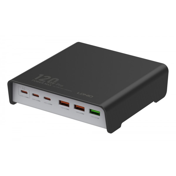 LDNIO σταθμός φόρτισης Q605, 3x USB-C & 3x USB, 120W, PD/QC, μαύρος