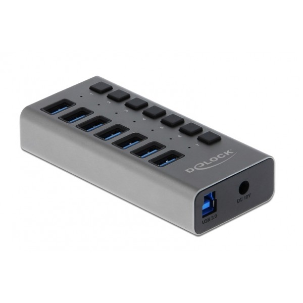 DELOCK USB hub 63669 με διακόπτες, 7x θυρών, 5Gbps, γκρι