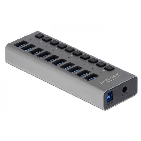 DELOCK USB hub 63670 με διακόπτες, 10x θυρών, 5Gbps, γκρι