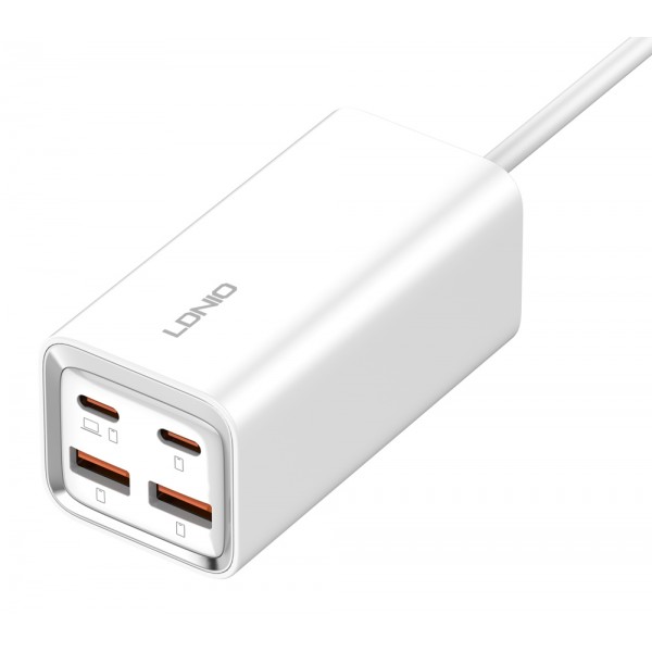 LDNIO σταθμός φόρτισης A4610C, 2x USB-C & 2x USB, 65W, PD/QC, λευκός