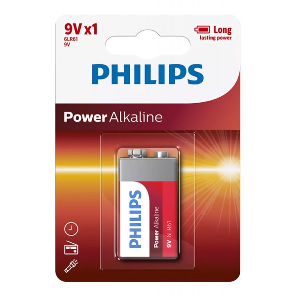 PHILIPS Power αλκαλικές μπαταρίες 6LR61P1B/10, 6LR61 9V, 1τμχ