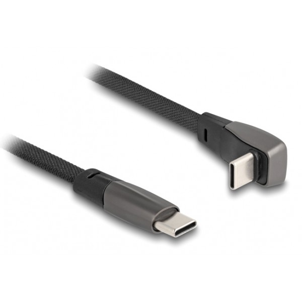 DELOCK καλώδιο USB-C 80751, 60W, flat, γωνιακό, 480 Mbps, 1m, μαύρο