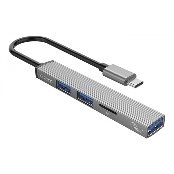 ORICO USB hub AH-12F με card reader, 3 θυρών, 5Gbps, USB-C σύνδεση, γκρι