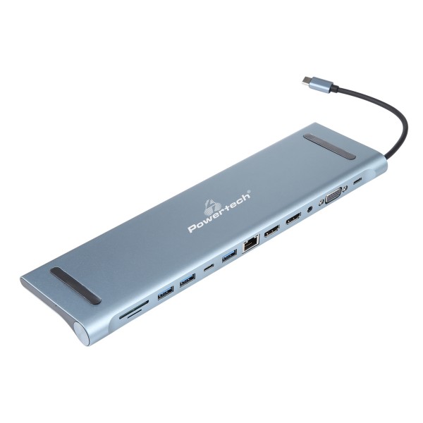 POWERTECH docking station BYL-2003U2, 12 θυρών, βάση laptop, USB-C, γκρι