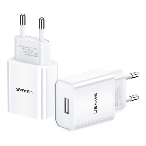 USAMS φορτιστής τοίχου T18, 1x USB, 2.1A, λευκός