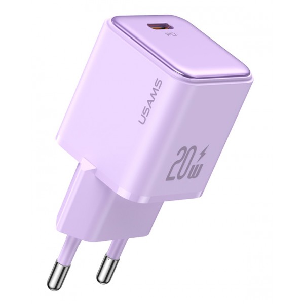 USAMS φορτιστής τοίχου US-CC183, USB-C θύρα εξόδου, 20W PD, μωβ