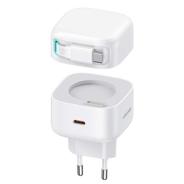 USAMS φορτιστής τοίχου US-CC202 με καλώδιο USB-C, USB-C, 35W GaN, λευκός