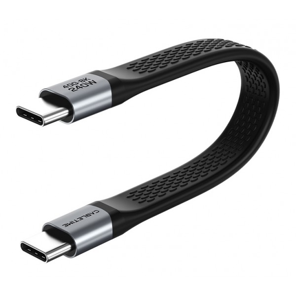 CABLETIME καλώδιο USB-C CT-FU4-AG, flat, 240W, 40Gbps, 8K/60Hz, USB4, 0.15m, μαύρο