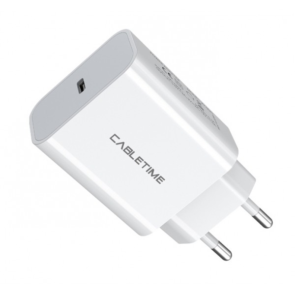 CABLETIME φορτιστής τοίχου CT-PD181-UW2, USB-C, 18W PD, λευκός