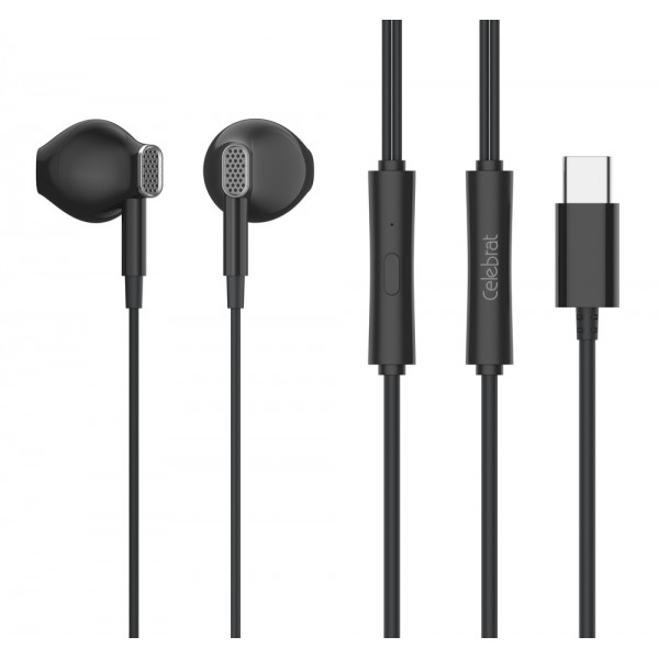 CELEBRAT earphones με μικρόφωνο D12, USB-C σύνδεση, Φ14.2mm, 1.2m, μαύρα