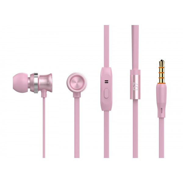 CELEBRAT earphones με μικρόφωνο D7, 3.5mm σύνδεση, Φ10mm, 1.2m, ροζ