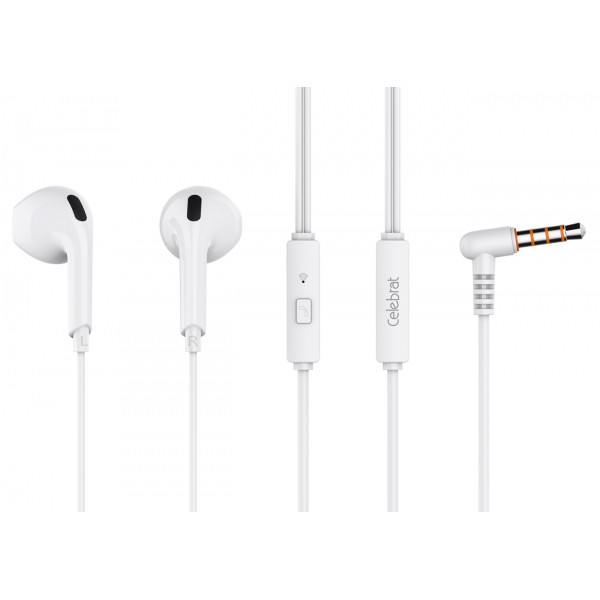 CELEBRAT earphones με μικρόφωνο G20, 3.5mm σύνδεση, Φ14mm, 1.2m, λευκά