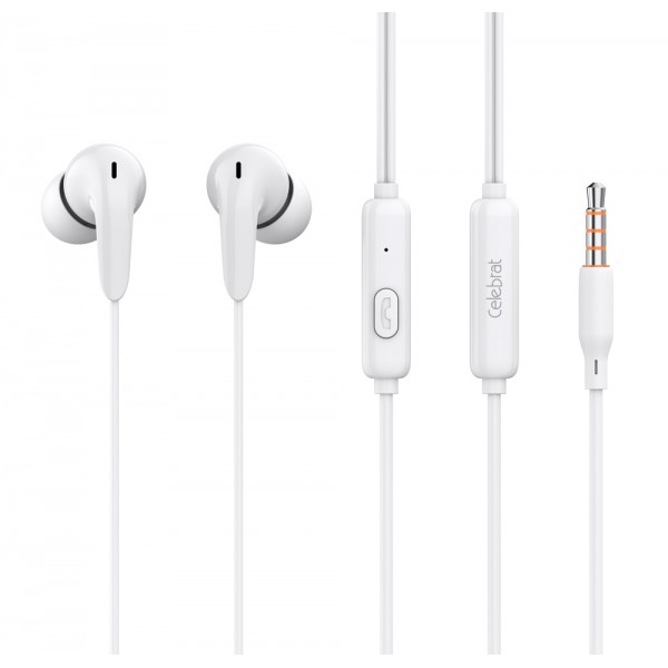 CELEBRAT earphones με μικρόφωνο G26, 3.5mm σύνδεση, Φ10mm, 1.2m, λευκά