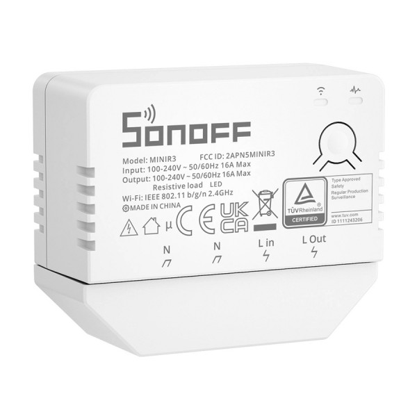 SONOFF smart διακόπτης MINIR3, 1-Gang, Wi-Fi, 16A, λευκός