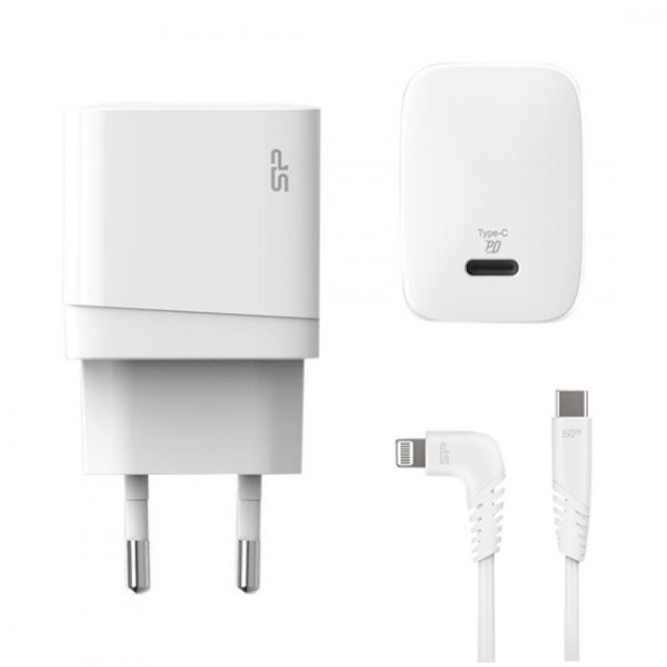 SILICON POWER φορτιστής τοίχου QM10 με καλώδιο, USB-C, 18W, MFi, λευκός