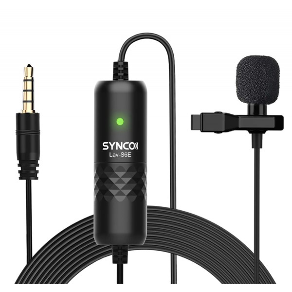 SYNCO μικρόφωνο Lav-S6E με clip-on, omnidirectional, 3.5mm, 6m, μαύρο