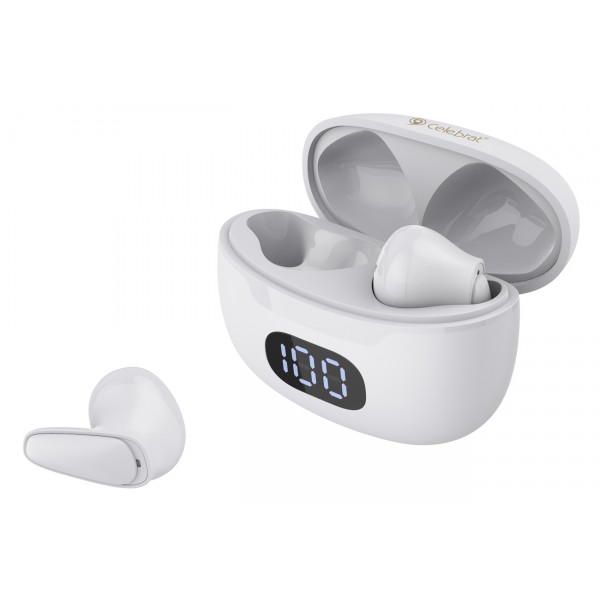 CELEBRAT earphones με θήκη φόρτισης TWS-W34, True Wireless, Φ13mm, λευκά