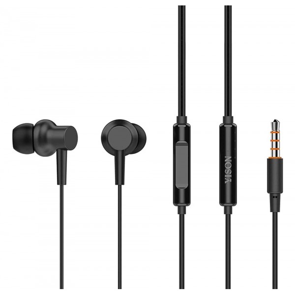 YISON earphones με μικρόφωνο X2, 3.5mm σύνδεση, Φ10mm, 1.36m, μαύρα