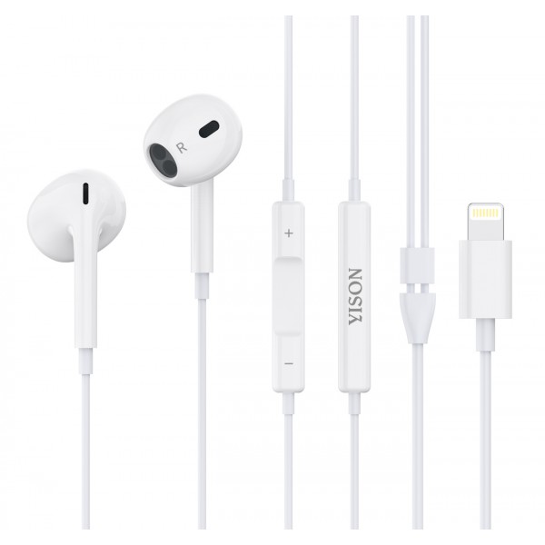 YISON earphones με μικρόφωνο X7, Lightning σύνδεση, Φ14mm, 1.2m, λευκά