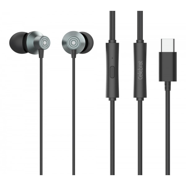 CELEBRAT earphones με μικρόφωνο D15, USB-C σύνδεση, Φ10mm, 1.2m, μαύρα