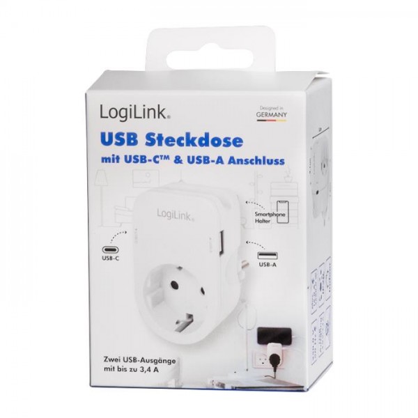 Protection Socket 1xSchuko with USB/Type-C  Logilink PA0259