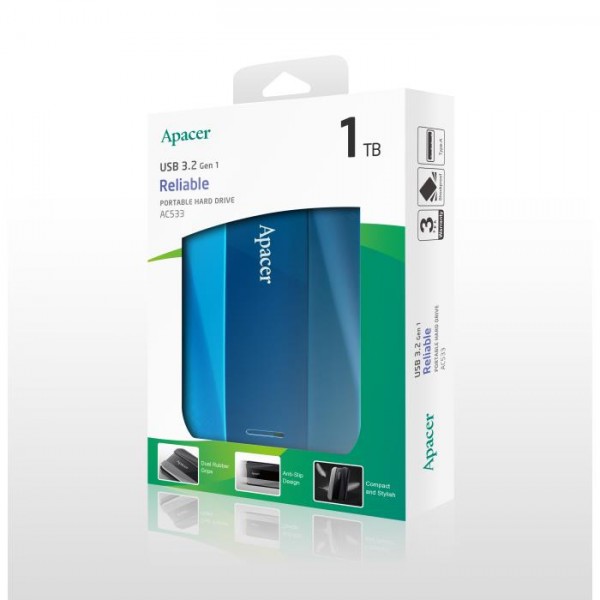 USB 3.2 External HDD 2.5 Gen1 Apacer AC533 1T Blue