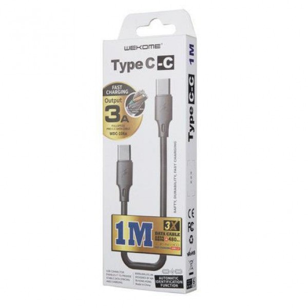 Charging Cable WK TYPE-C/TYPE-C Black 1m Full Speed WDC-106 3A