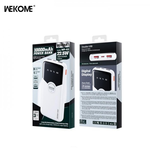 Power Bank WK 10000mAh 22,5W PDx1 & QC2.0x2 White WP-43