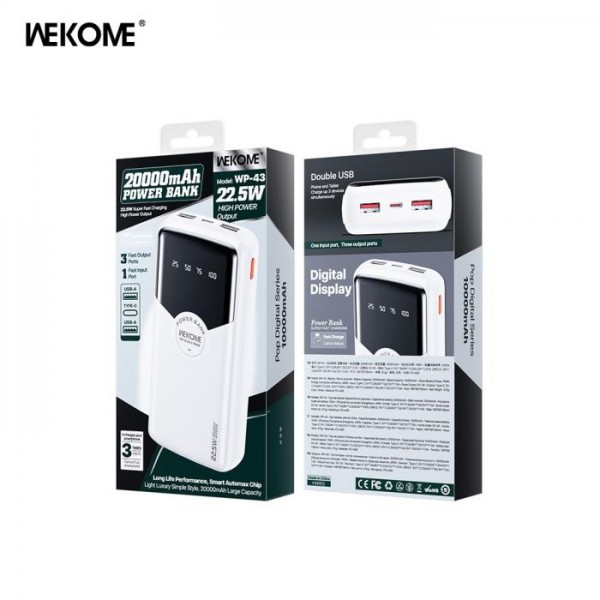 Power Bank WK 20000mAh 22,5W PDx1 & QC2.0x2 White WP-43