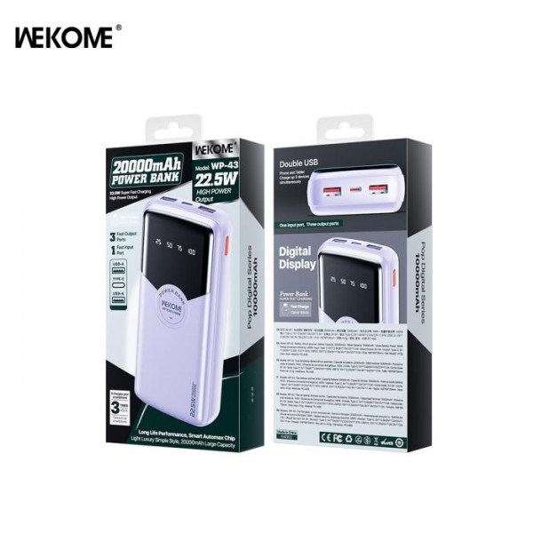 Power Bank WK 20000mAh 22,5W PDx1 & QC2.0x2 Purple WP-43