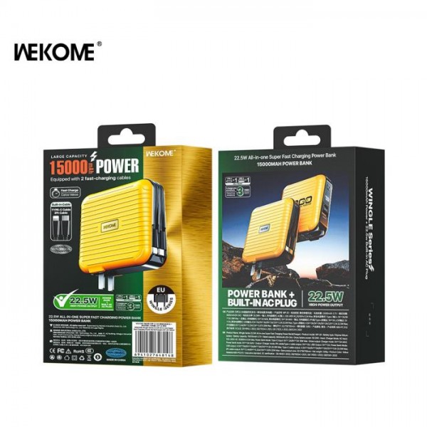 Power Bank WK 15000mAh 22,5W QC3.0x1 Yellow WP-20