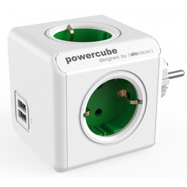 Allocacoc® PowerCube |Original USB| Πολύπριζο 4 θέσεων & 2 USB – Πράσινο – 1202GN/DEOUPC