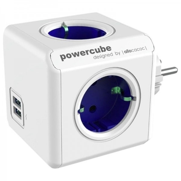 Allocacoc® PowerCube |Original USB| Πολύπριζο 4 θέσεων & 2 USB - Μπλε - 1202BL/DEOUPC