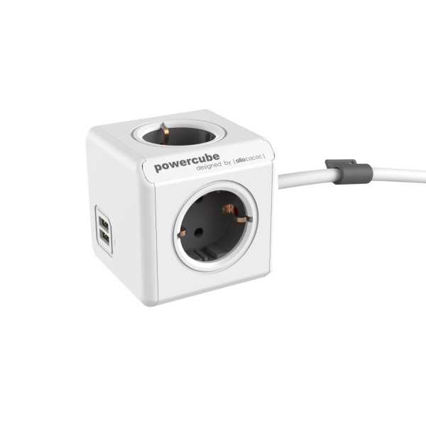 Allocacoc® PowerCube | Extended USB| Πολύπριζο 4 θέσεων & 2 USB – Γκρι – 1402GY/DEEUPC