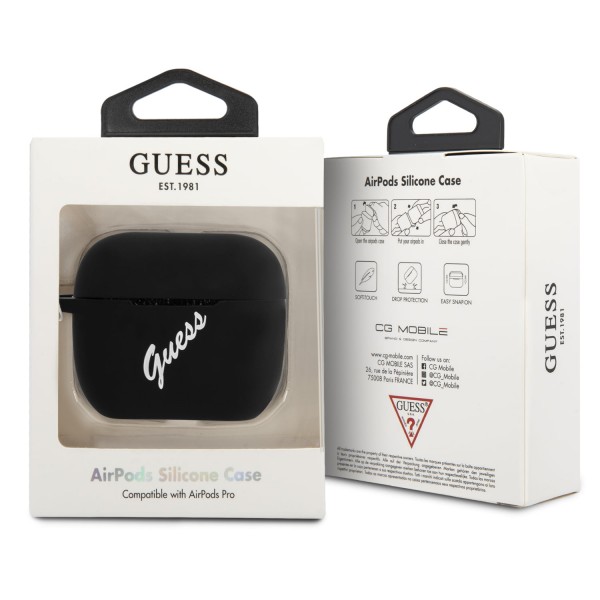 Guess Vintage Script White Logo Θήκη προστασίας από σιλικόνη για Apple Airpods Pro (Μαύρη/Λευκή)