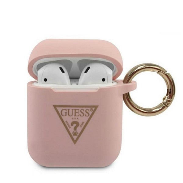 Guess Triangle Logo Silicone Case Θήκη προστασίας από σιλικόνη για Apple Airpods 1/2 (Pink) #GUACA2LSTLPI