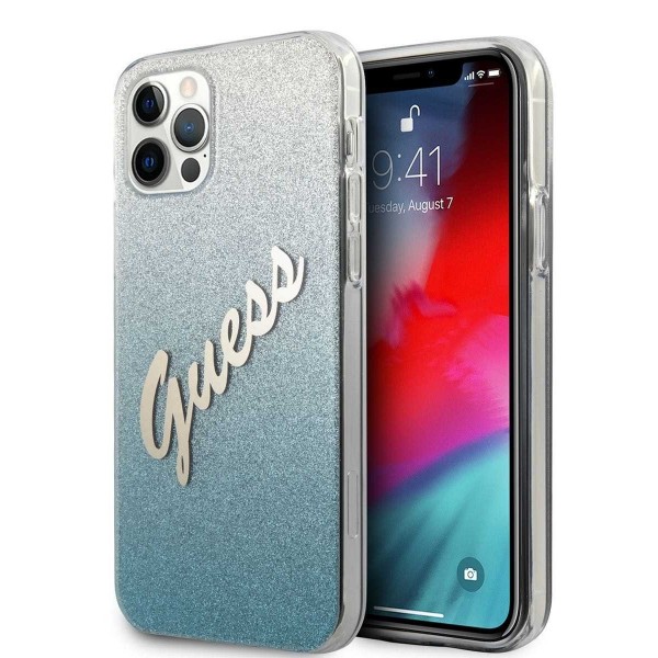 Guess Glitter Gradient Script Logo Θήκη προστασίας από σιλικόνη – iPhone 12 Pro Max (Blue/Glitter)