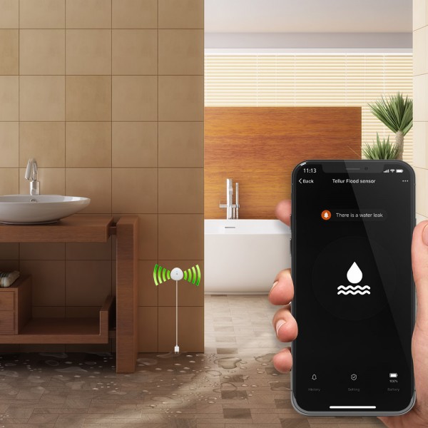 Tellur WiFi Smart Flood Sensor Ανιχνευτής πλημμύρας WiFi σε λευκό (TLL331081)