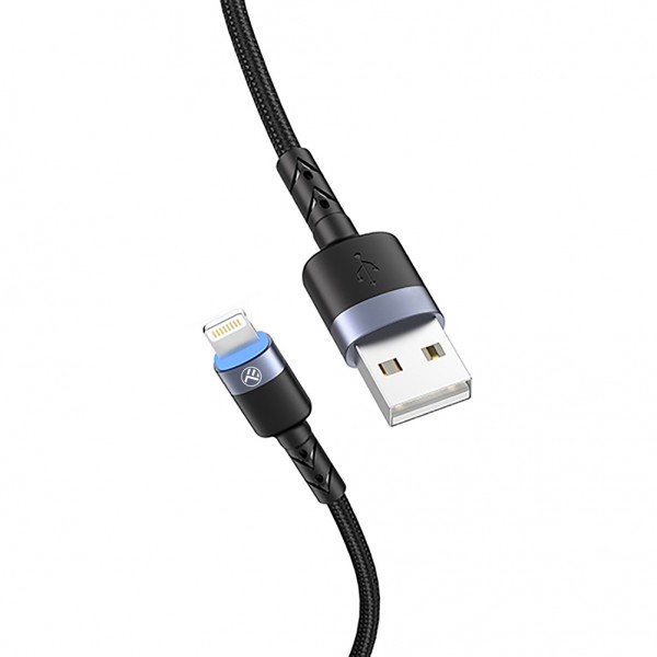 Tellur Data Cable USB To Lightning with LED Light, 2A, 2m, nylon, black