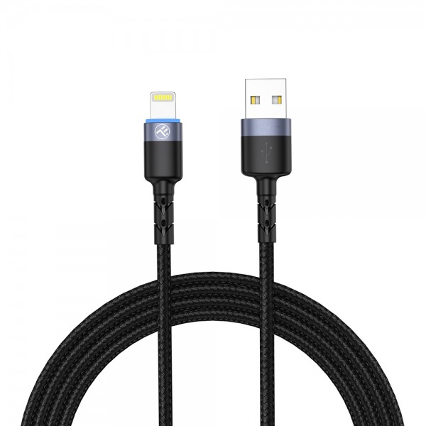 Tellur Data Cable USB To Lightning with LED Light, 2A, 2m, nylon, black