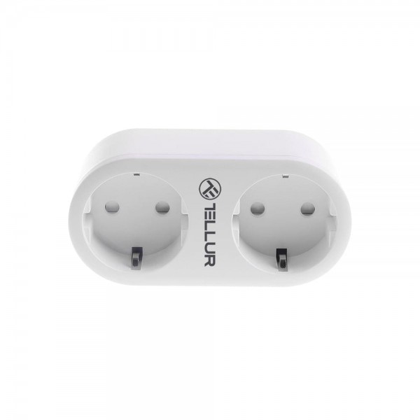 Tellur Smart WiFi AC Dual Plug Διπλή Εξωτερική Πρίζα Ρεύματος WiFi με Ένδειξη ενεργειακής κατανάλωσης σε λευκό χρώμα