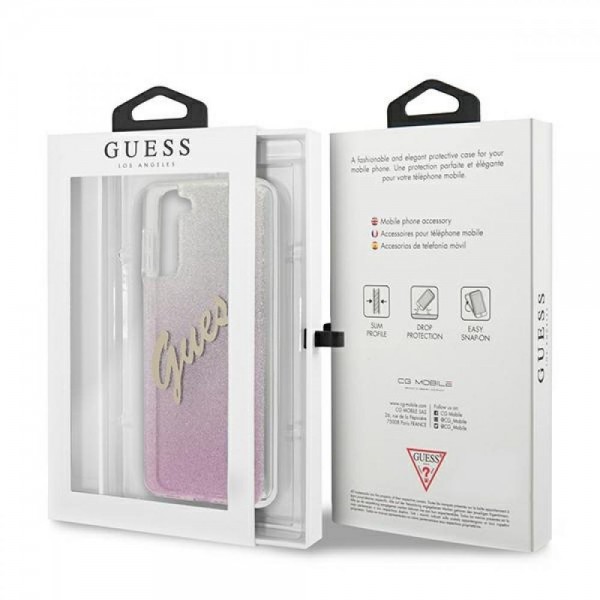 Guess Glitter Gradient Script Logo Θήκη προστασίας από σιλικόνη – Samsung Galaxy S21 (Pink/Glitter)