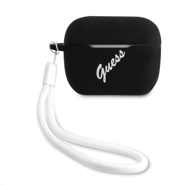 Guess Vintage Script White Logo Θήκη προστασίας από σιλικόνη για Apple Airpods 1/2 (Μαύρη/Λευκή)