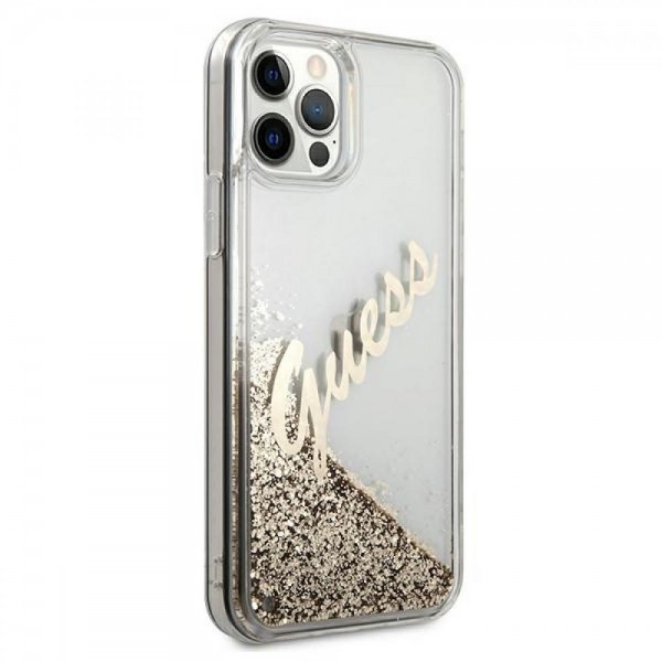 Guess Glitter Script Vintage Gold Logo Θήκη προστασίας – iPhone 12 Pro Max (Clear/Glitter Gold)