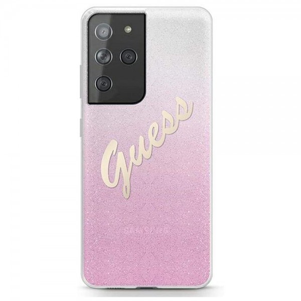 Guess Glitter Gradient Script Logo Θήκη προστασίας από σιλικόνη – Samsung Galaxy S21 Ultra (Pink/Glitter)