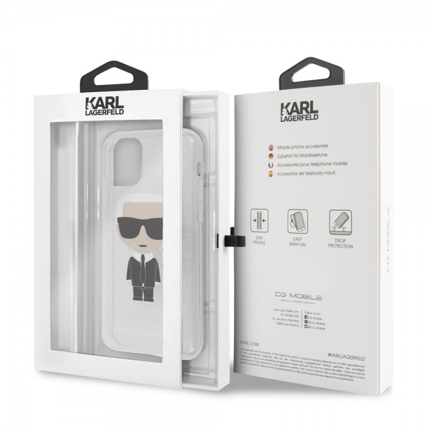 Karl Lagerfeld Ikonik Glitter Case Karl's Head Θήκη προστασίας από σιλικόνη – iPhone 12 / 12 Pro (Glitter Silver)