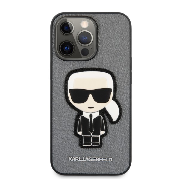 Karl Lagerfeld Ikonik Patch Saffiano Hard Case Θήκη προστασίας από δερματίνη – iPhone 13 Pro (ασημί – KLHCP13LOKPG)